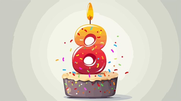 Fun and Colorful Cartoon Illustration of Number Eight with Birthday Hat