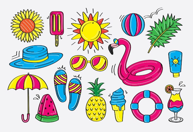 Fun and colorful summer doodle vector