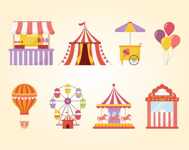 fun fair carnival recreation tent carousel food ice cream air balloon