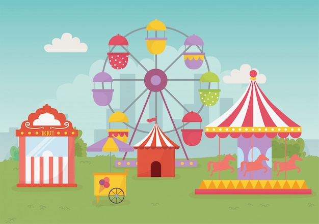 fun fair carnival tent carousel balloons ferris wheel recreation entertainment