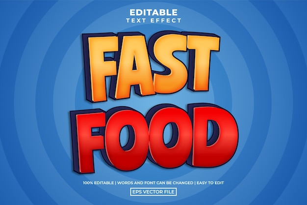 Fun fast food text style editable text effect vector