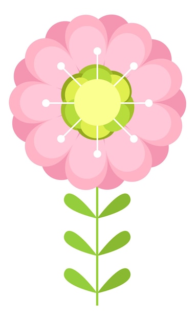 Fun flower with round pink petals in cute style