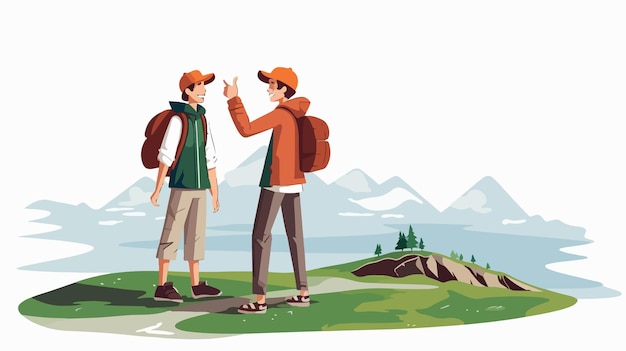 Vector fun hand drawn cartoon illustration of happy tourists exploring together