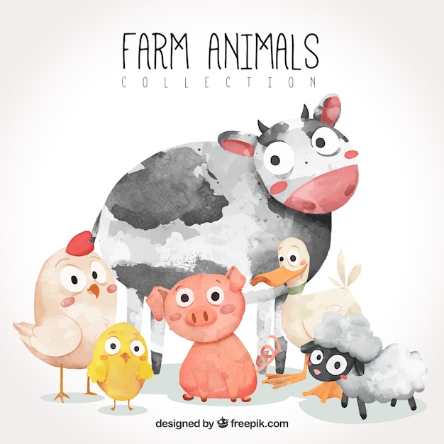 Vector fun pack of watercolor farm animals