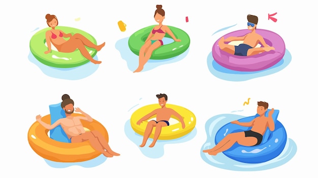 Fun and Relaxation on Inflatable Rings Diverse Group of People Enjoying Water Activities Together