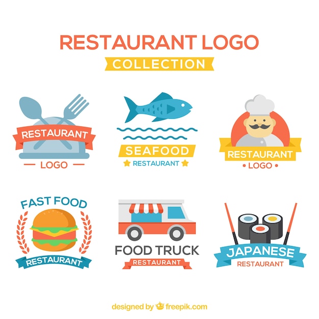 Fun variety of flat restaurant logos