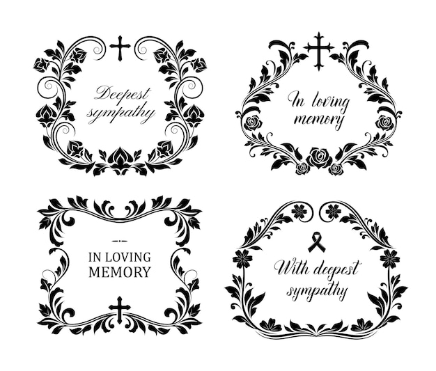 Funeral frames vector vintage obituary wreath set