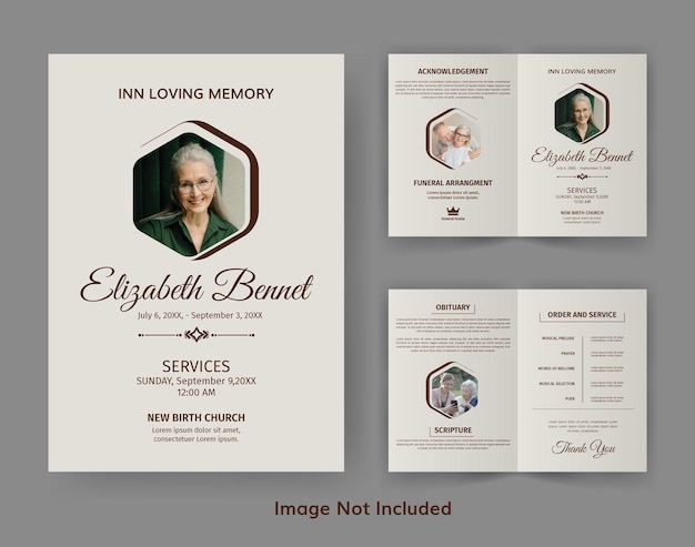 Vector funeral template for memorial program minimalist bifold brochure design layout