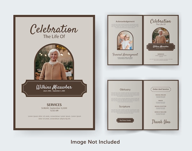 Vector funeral template for memorial program minimalist bifold brochure design layout