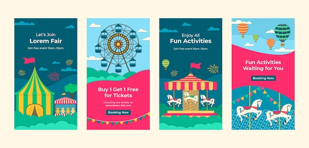 Funfair festival and amusement park instagram stories collection