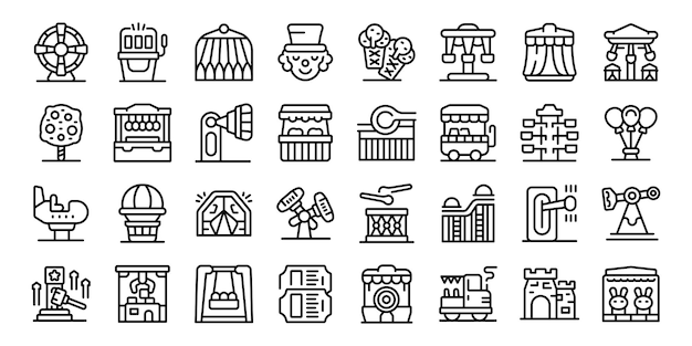 Funfair icons set outline vector Amusement park