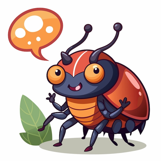 Vector fungus beetle bug speaks kawaii