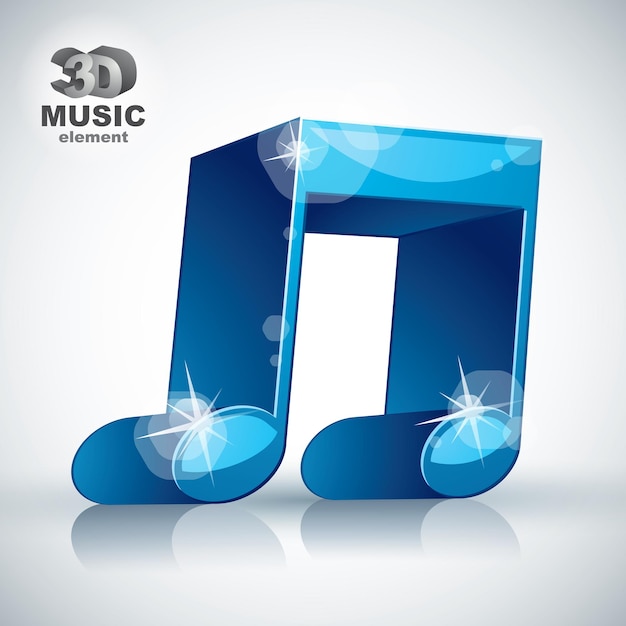 Funky blue double musical note 3d modern style icon isolated, 3d music element, image contain transparent shadows reflections and flares  – ready to put over any background.