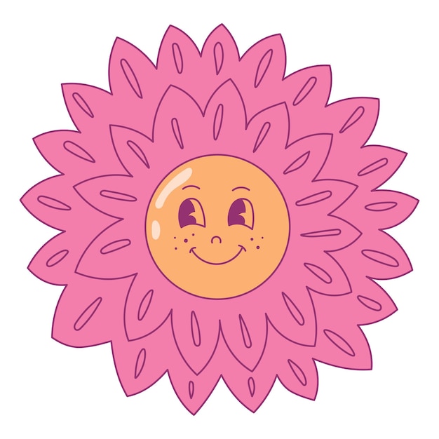 Funky flower retro character in cartoon style