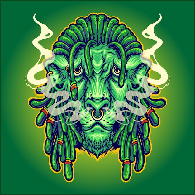 Funky lion with cannabis smoke