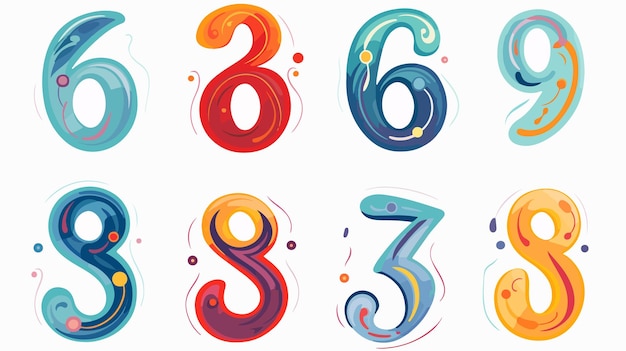 Funky Ornate Numbers Collection Rounded Bold Vector