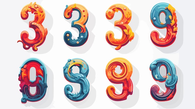 Funky Ornate Numbers Collection Rounded Bold Vector