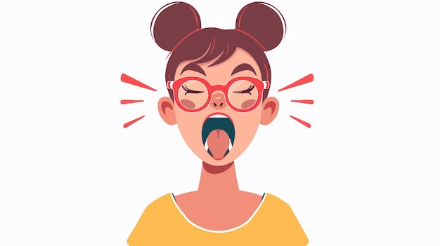 Funky Teenager Girl in Red Glasses Shouting Flat Vector Illustration