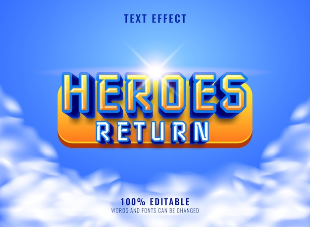 Funny 3d heroes return with sky clouds background text effect