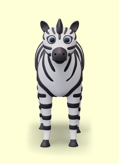 Vector funny 3d zebra front view striped ungulate savannah herbivore