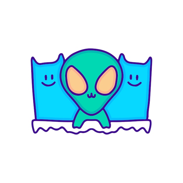 Funny alien and cat doodle art, illustration for t-shirt, sticker, or apparel merchandise.