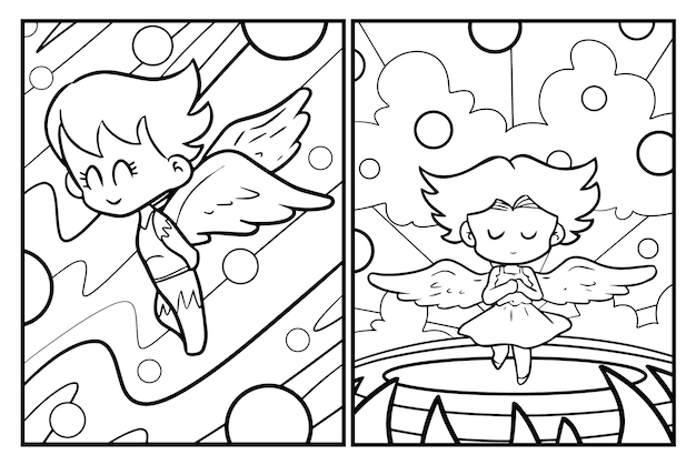 Funny angel cartoon coloring page