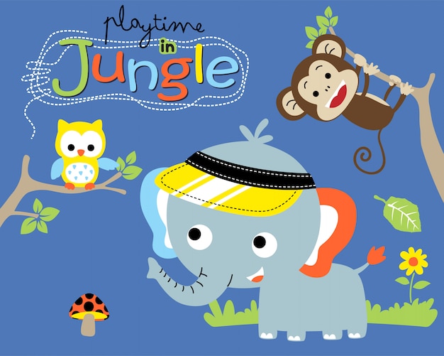 Funny animals cartoon in jungle