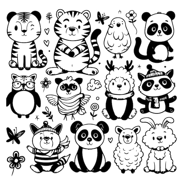 Funny Animals Tiger Pig Bear Fox Sheep Cat Pug Panda Rabbit for the design of childrens parties