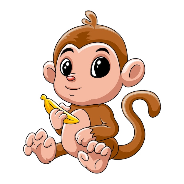 funny baby monkey holding banana