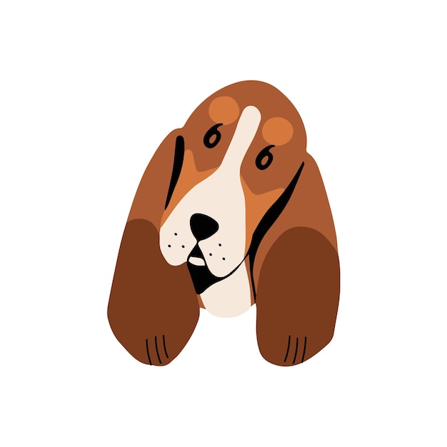 Vector funny basset hound pup avatar happy puppy of hunting dog with long ears cute muzzle of shorthair breed adorable dog face amusing pet snout flat isolated vector illustration on white background