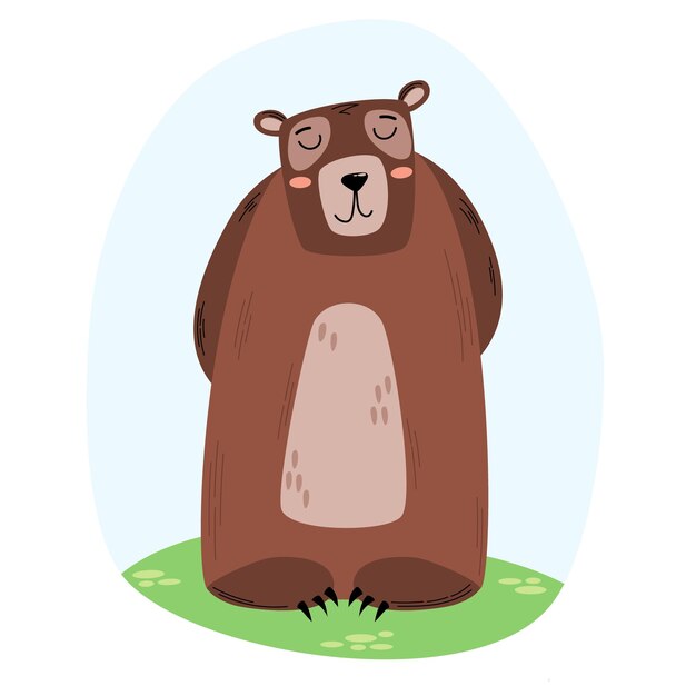 Funny bear Cute childish animal character in simple style Flat vector cartoon textured illustration