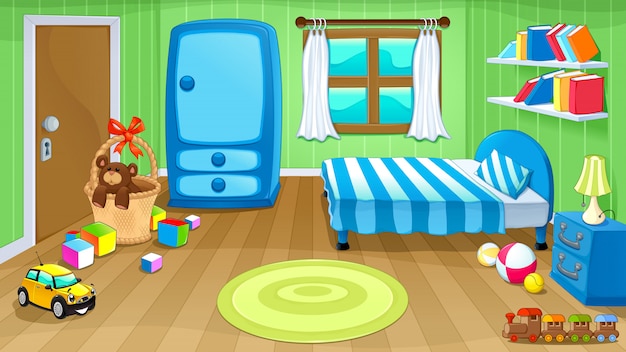 Funny bedroom with toys