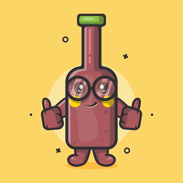 funny beer bottle character mascot with thumb up hand gesture isolated cartoon in flat style design