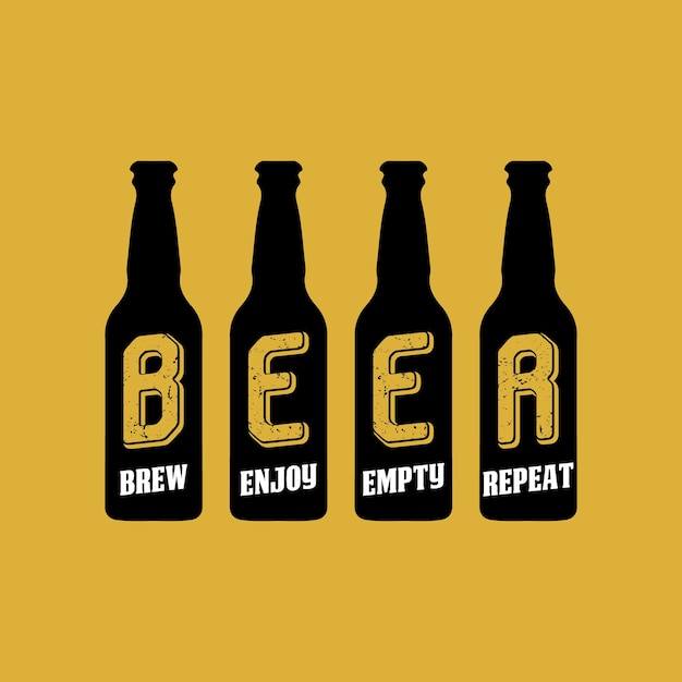 Vector funny beer quotes brew enjoy empty repeat beer t shirt design template