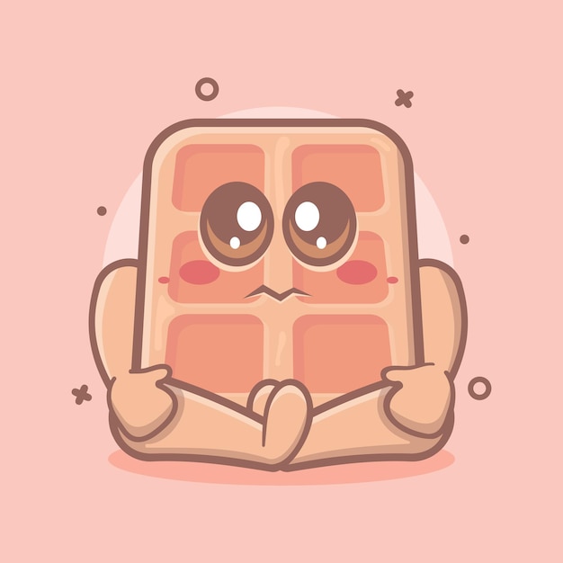 funny belgian waffle food character mascot with sad expression isolated cartoon in flat style design