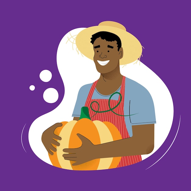 Funny black farmer with a pumpkin