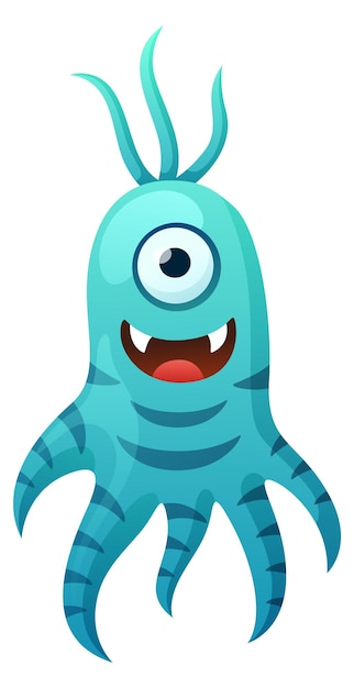 Funny blue monster Cartoon alien creature character