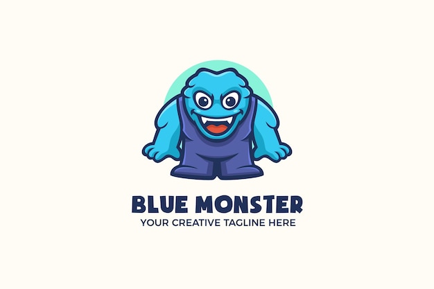 Vector funny blue monster mascot character logo template