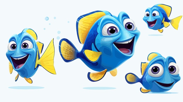 Vector funny blue yellow fish cartoon character