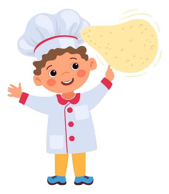 Funny boy with dough Cartoon kid baking pastry