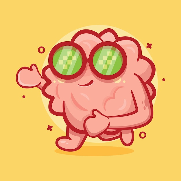 Funny brain character mascot running isolated cartoon in flat style design