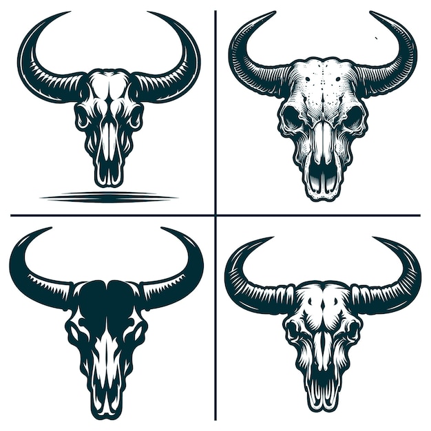 Vector funny bull skull silhouette fileswestern bull skull filesinstant digital download files