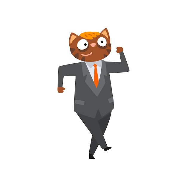 Funny businessman cat in a suit humanized animal cartoon character at work vector illustration