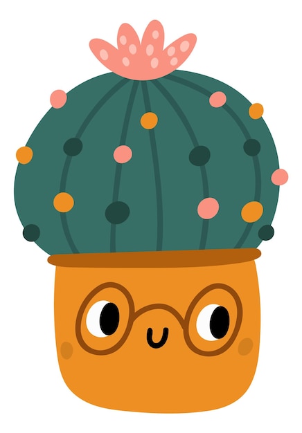 Funny cactus character Cute succulent in pot with cartoon face