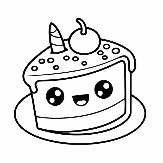 Funny Cake Slice doodle illustration for colouring books