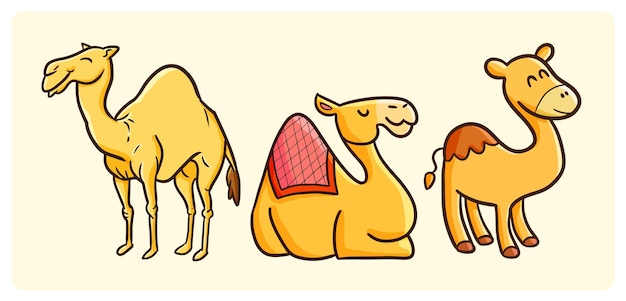 Vector funny camel collection in kawaii doodle style