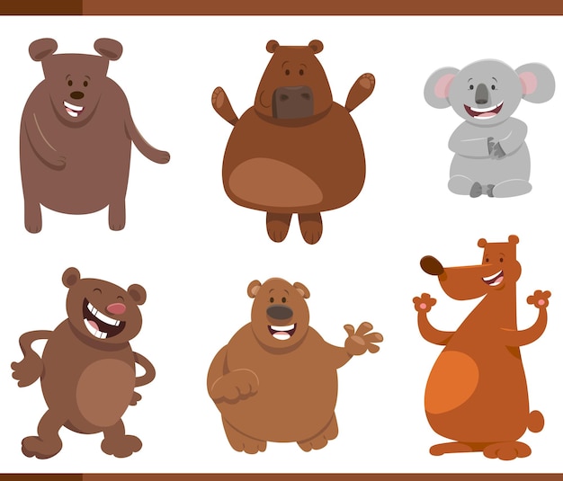 Funny cartoon bears wild animal characters set