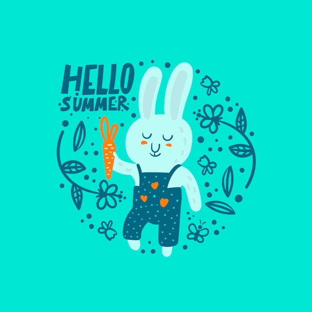 Funny cartoon bunny with carrot