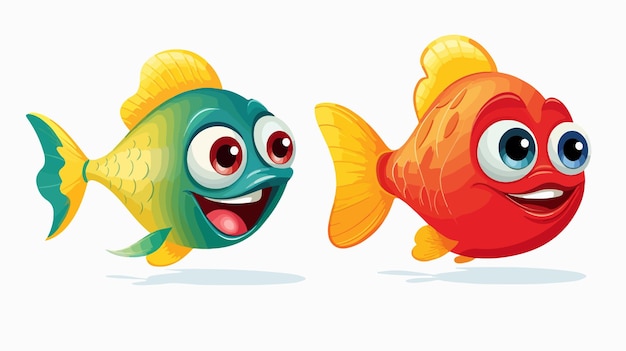 Vector funny cartoon character of red green yellow fish colorful fish illustration for stock photos