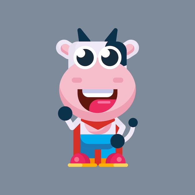 Funny cartoon cow flat design illustration